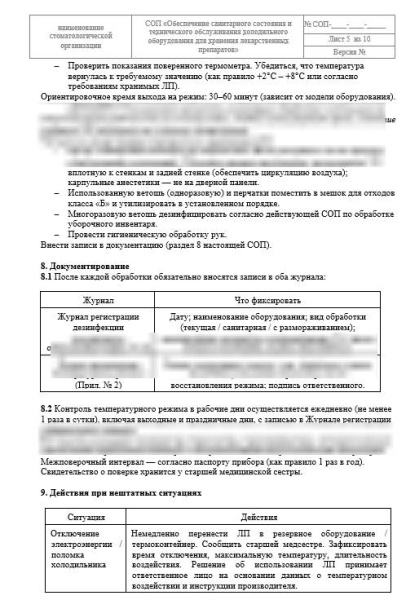 СОП «Обеспечение санитарного состояния холодильного оборудования»